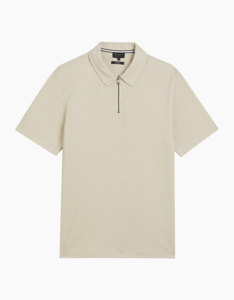 Ted Baker Elgrave Regular Textured Half Zip Beige Polo Shirt