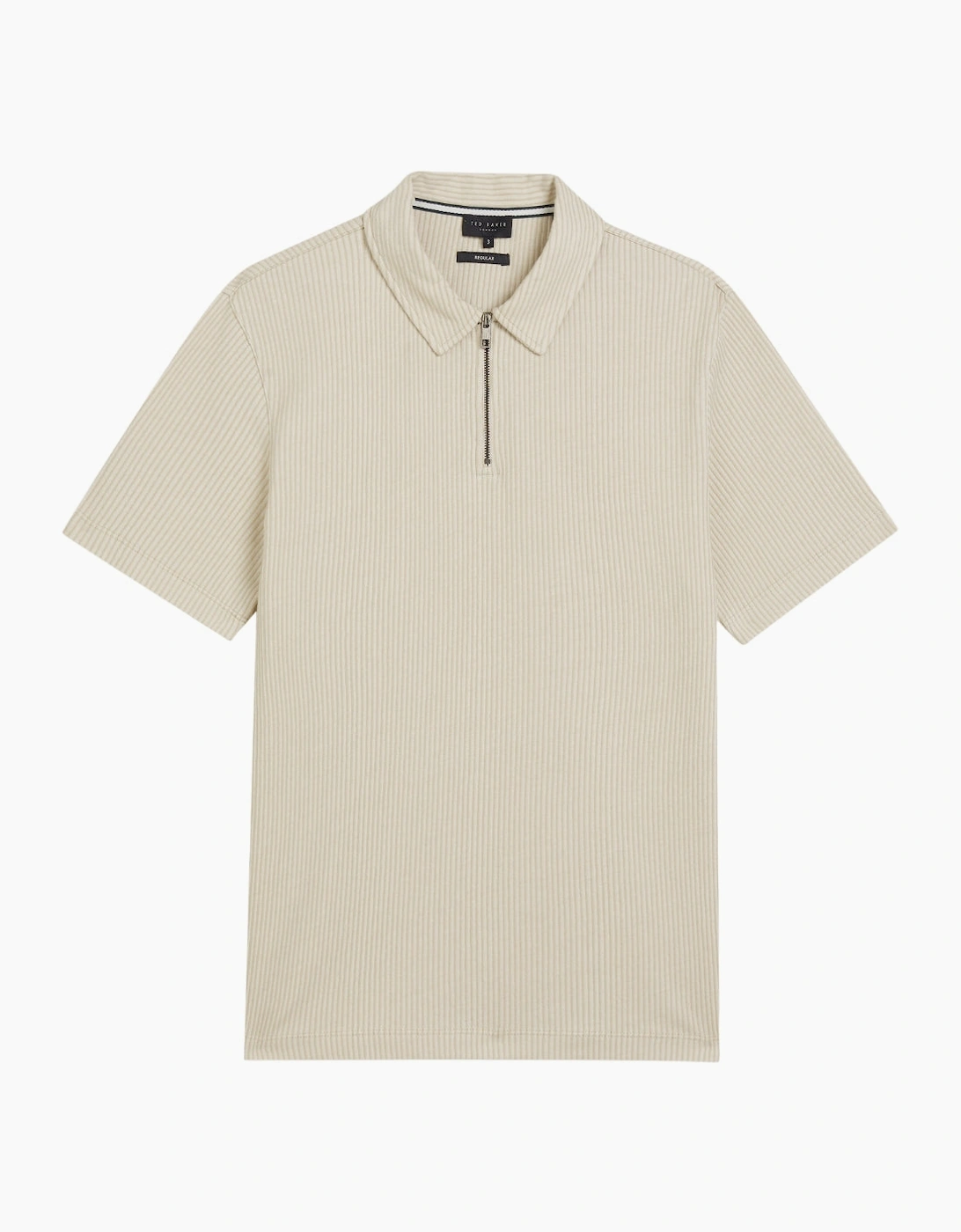 Ted Baker Elgrave Regular Textured Half Zip Beige Polo Shirt