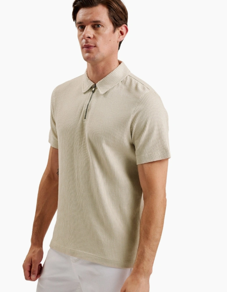 Ted Baker Elgrave Regular Textured Half Zip Beige Polo Shirt