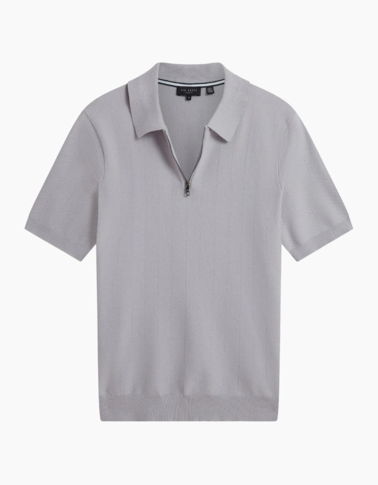 Ted Baker Fourd Herringbone Stitch Zip Grey Polo Shirt