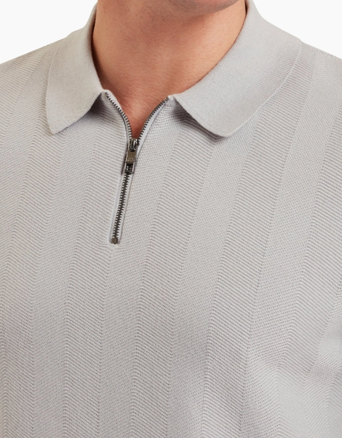 Ted Baker Fourd Herringbone Stitch Zip Grey Polo Shirt