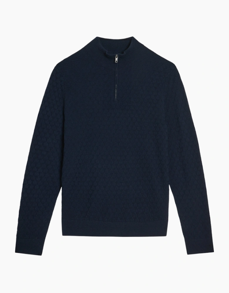 Ted Baker Kurnle T Stitch Knitted Half Zip Navy Sweater