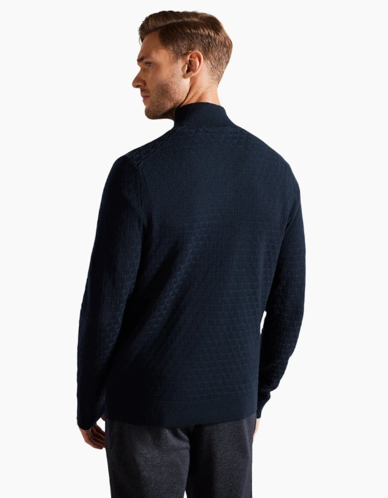 Ted Baker Kurnle T Stitch Knitted Half Zip Navy Sweater