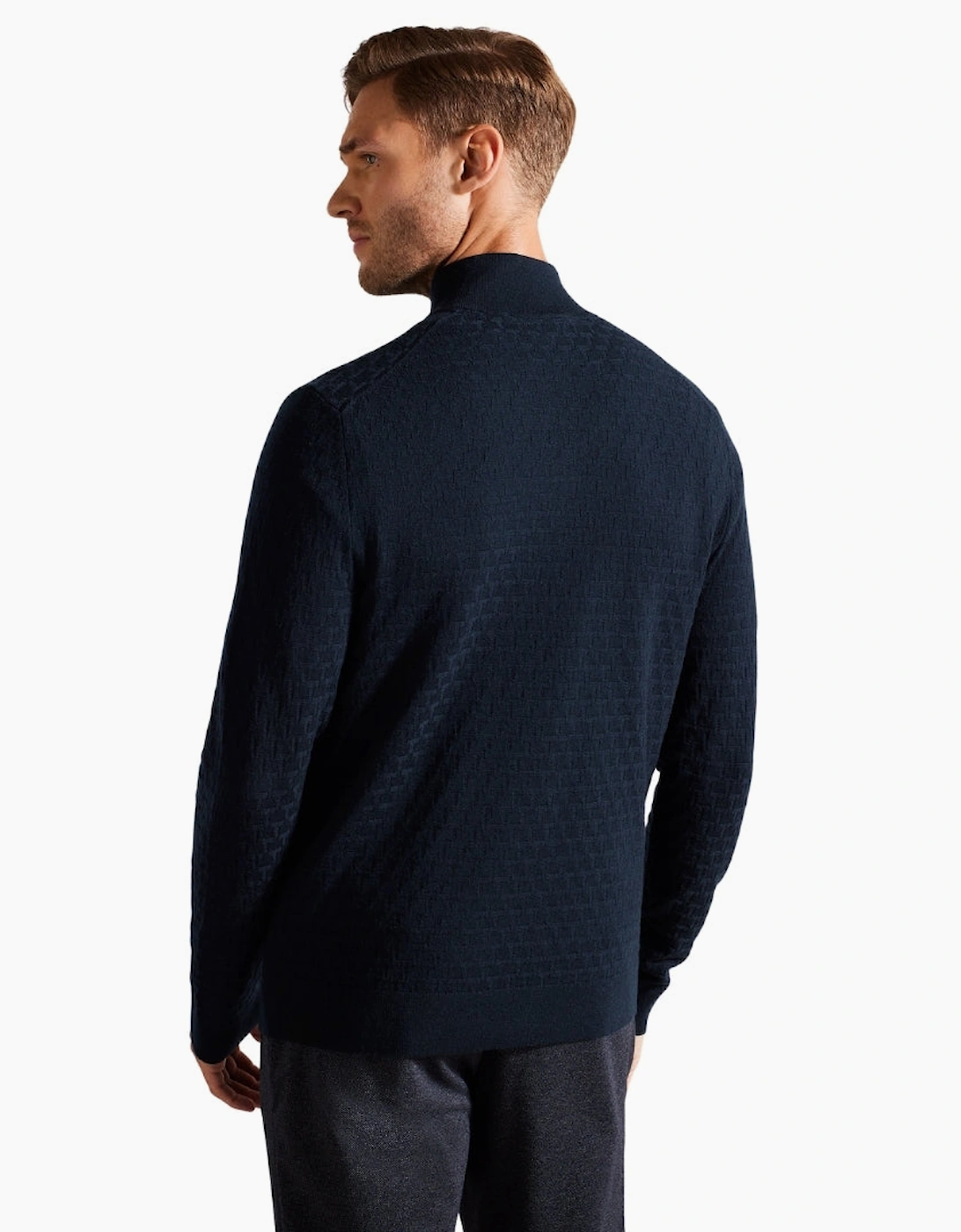 Ted Baker Kurnle T Stitch Knitted Half Zip Navy Sweater
