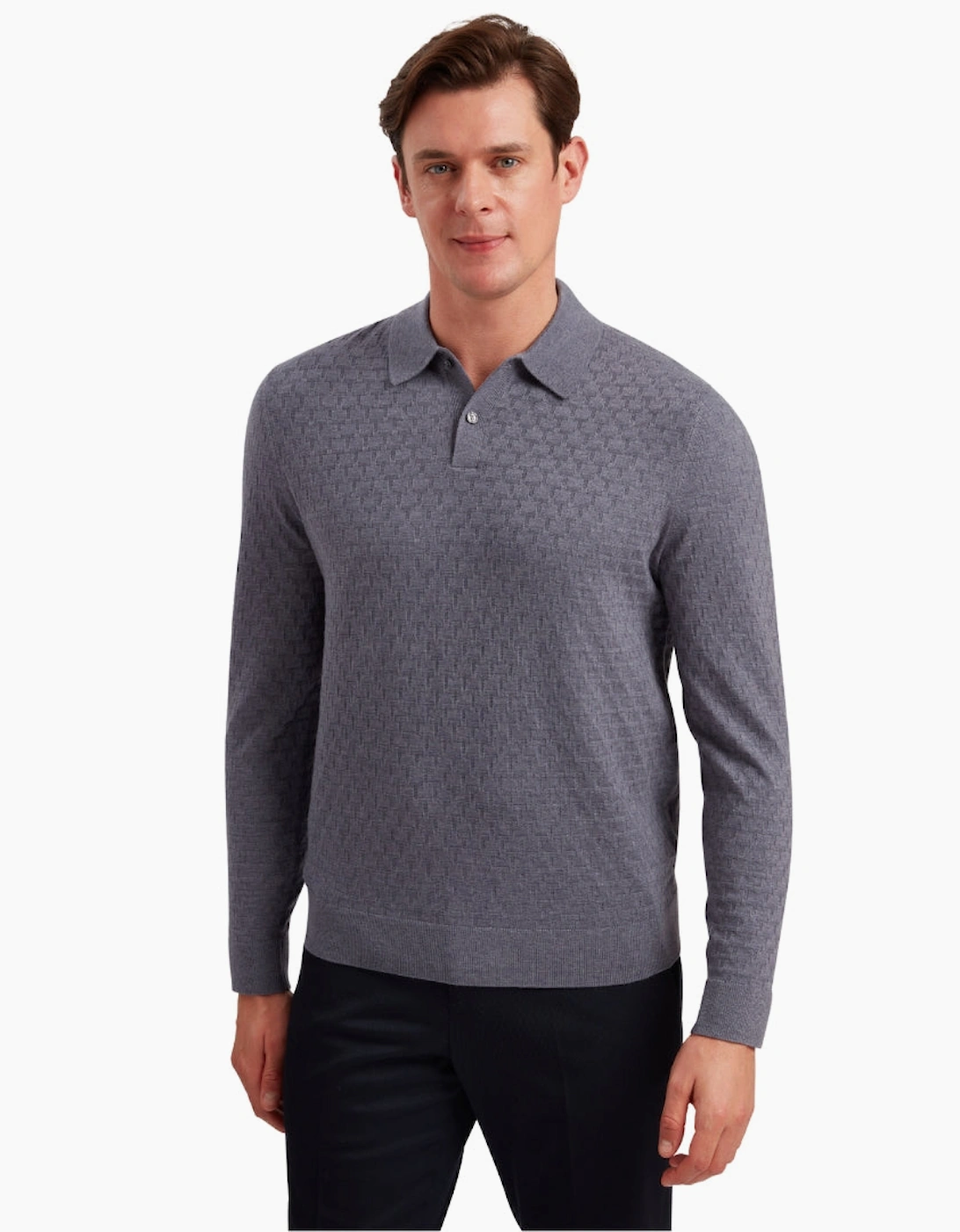 Ted Baker Morar T Stitch Knitted Mid Blue Polo Shirt
