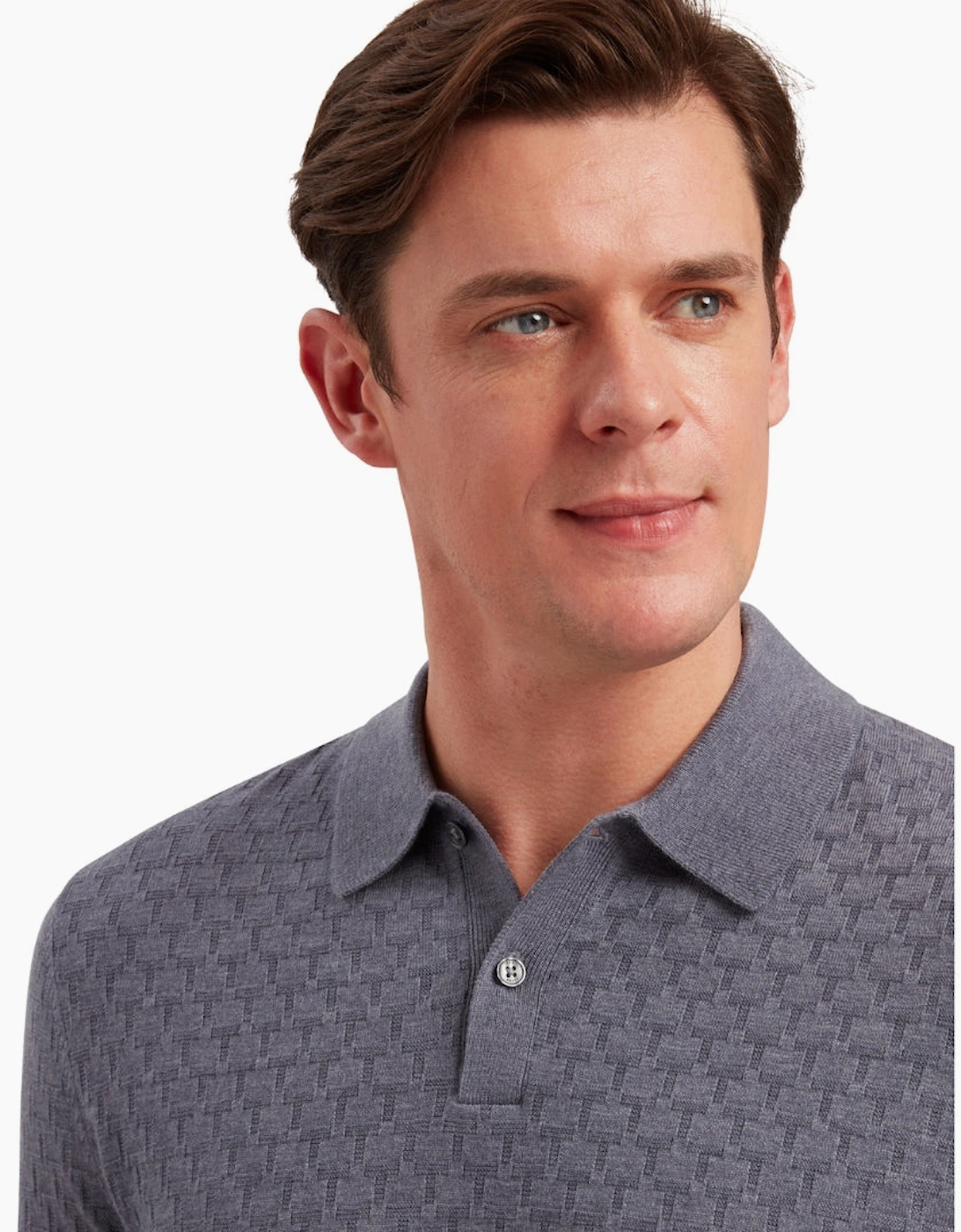Ted Baker Morar T Stitch Knitted Mid Blue Polo Shirt