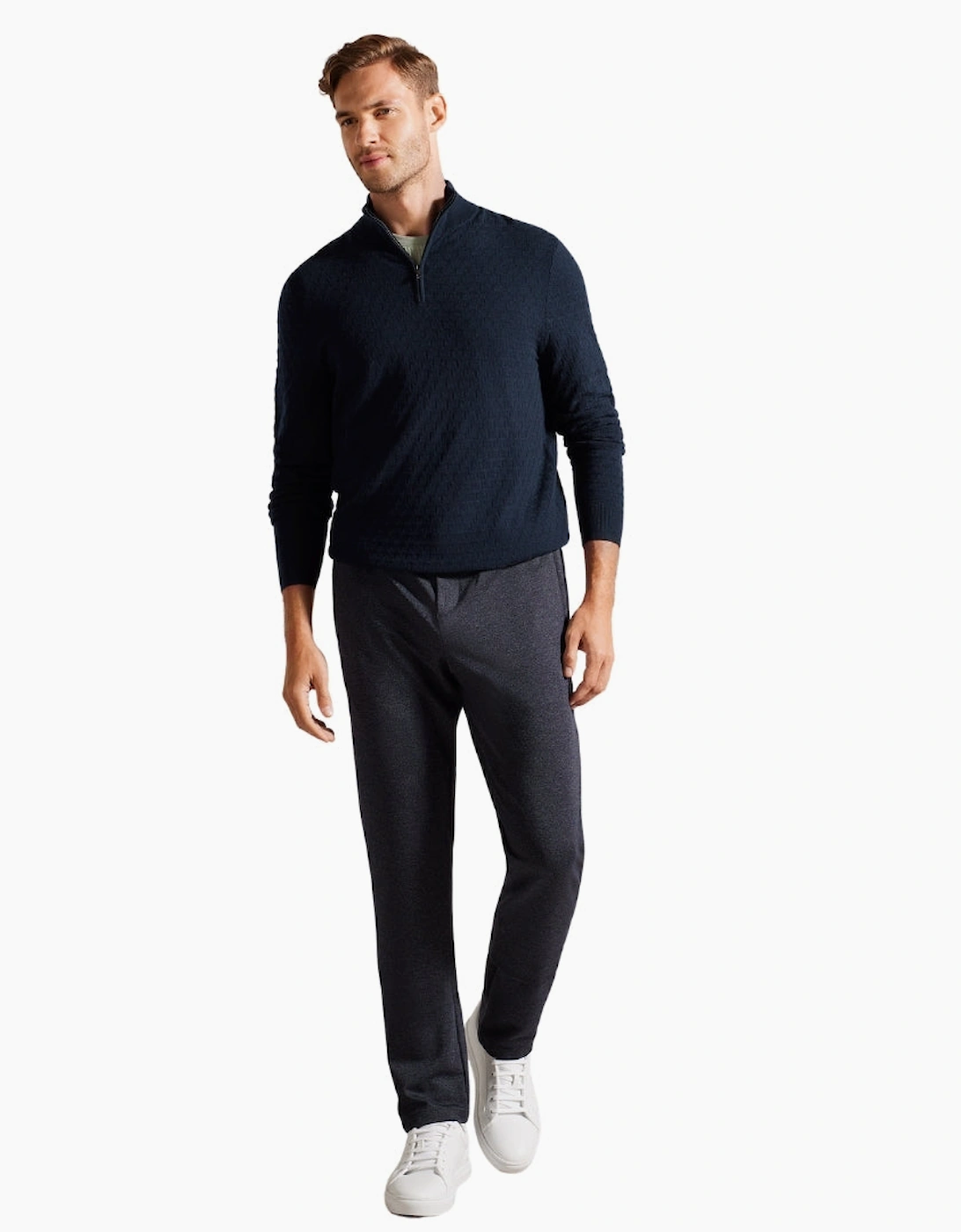 Ted Baker Kurnle T Stitch Knitted Half Zip Navy Sweater