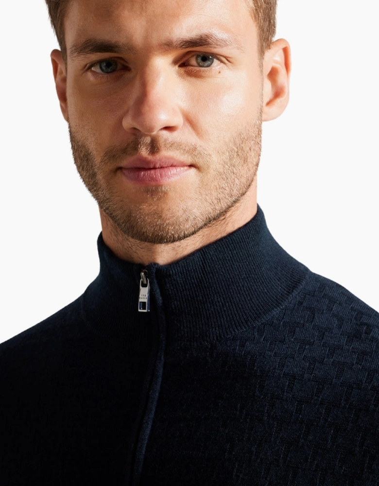 Ted Baker Kurnle T Stitch Knitted Half Zip Navy Sweater