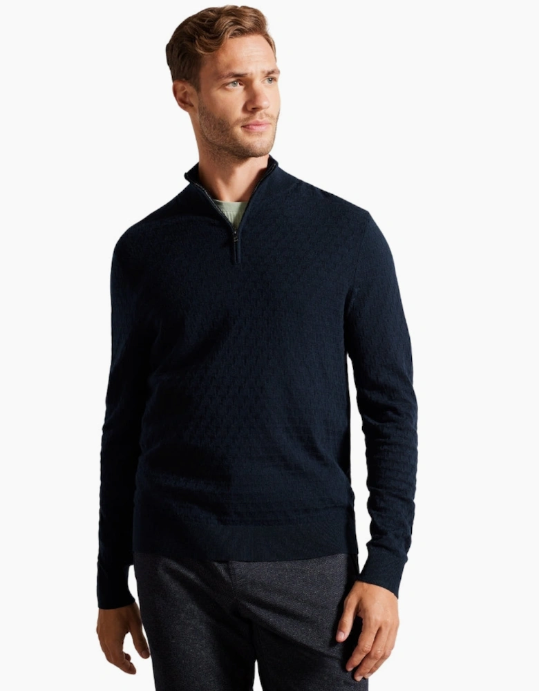 Ted Baker Kurnle T Stitch Knitted Half Zip Navy Sweater