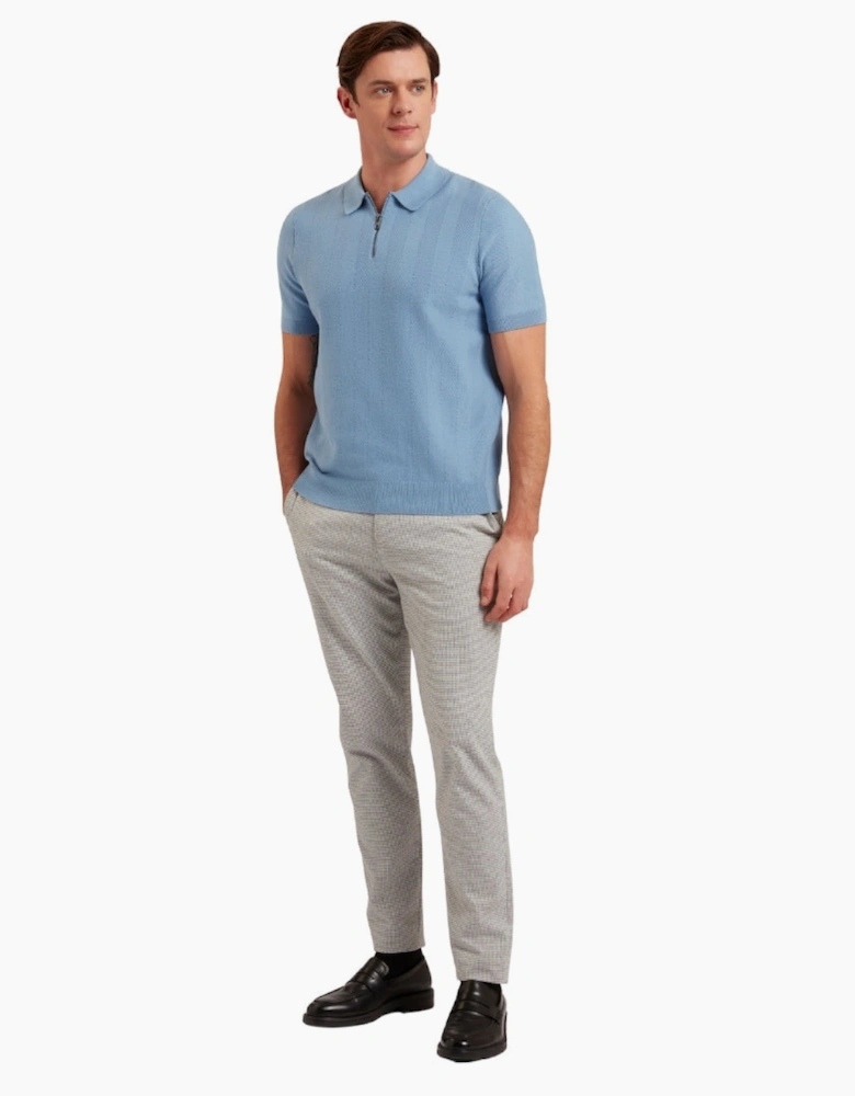 Ted Baker Fourd Herringbone Stitch Zip Blue Polo Shirt