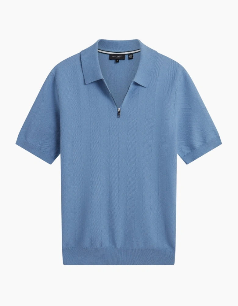 Ted Baker Fourd Herringbone Stitch Zip Blue Polo Shirt