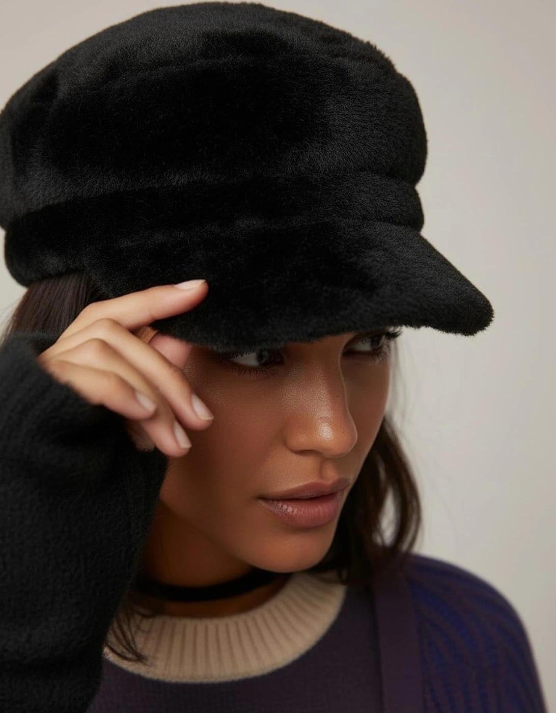 Apollo Faux Fur Cap - Black