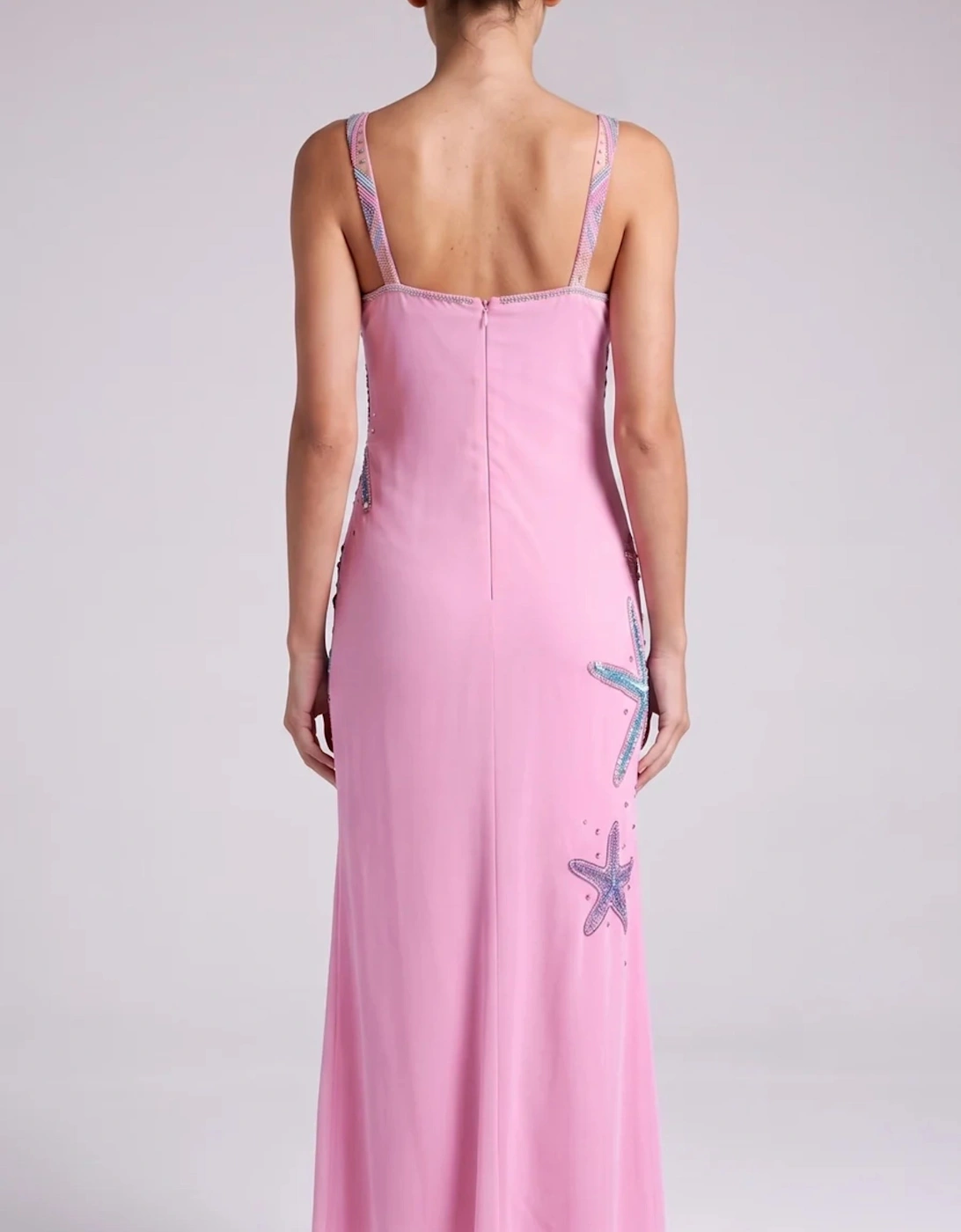 Crescent Shell Hand-Beaded Pink Long Dress in Stock