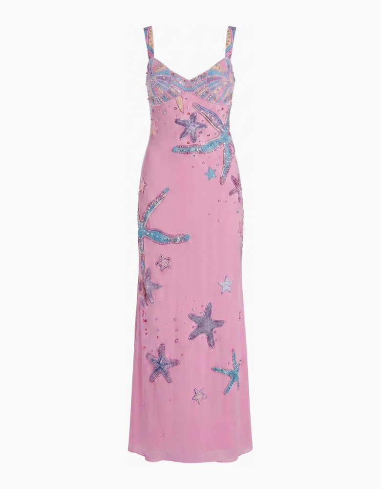 Crescent Shell Hand-Beaded Pink Long Dress in Stock