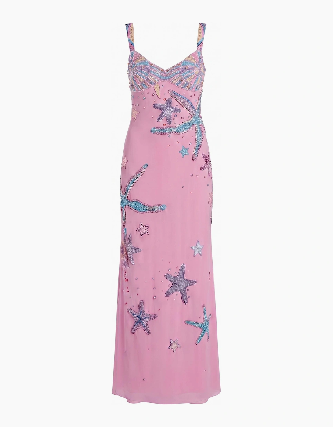 Crescent Shell Hand-Beaded Pink Long Dress in Stock