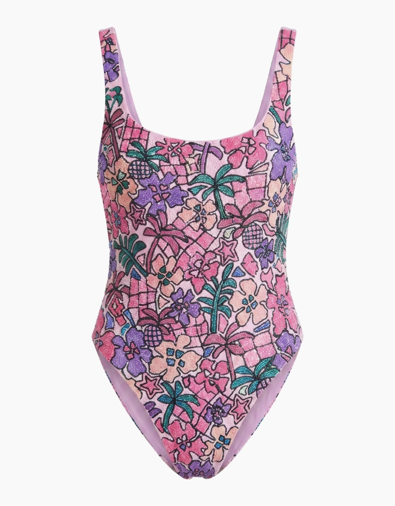 Fia Tropical Hand-Beaded Pink Swimsuit