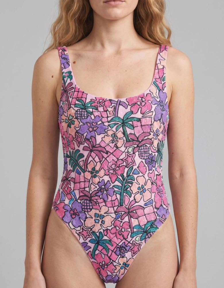 Fia Tropical Hand-Beaded Pink Swimsuit
