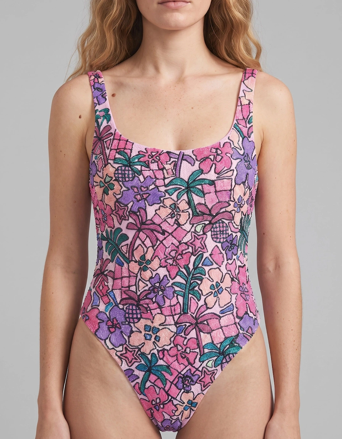 Fia Tropical Hand-Beaded Pink Swimsuit