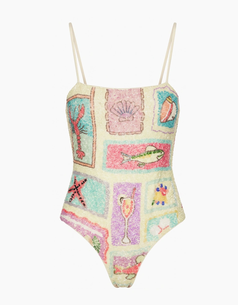 Paradiso Yellow Hand-Beaded Swimsuit