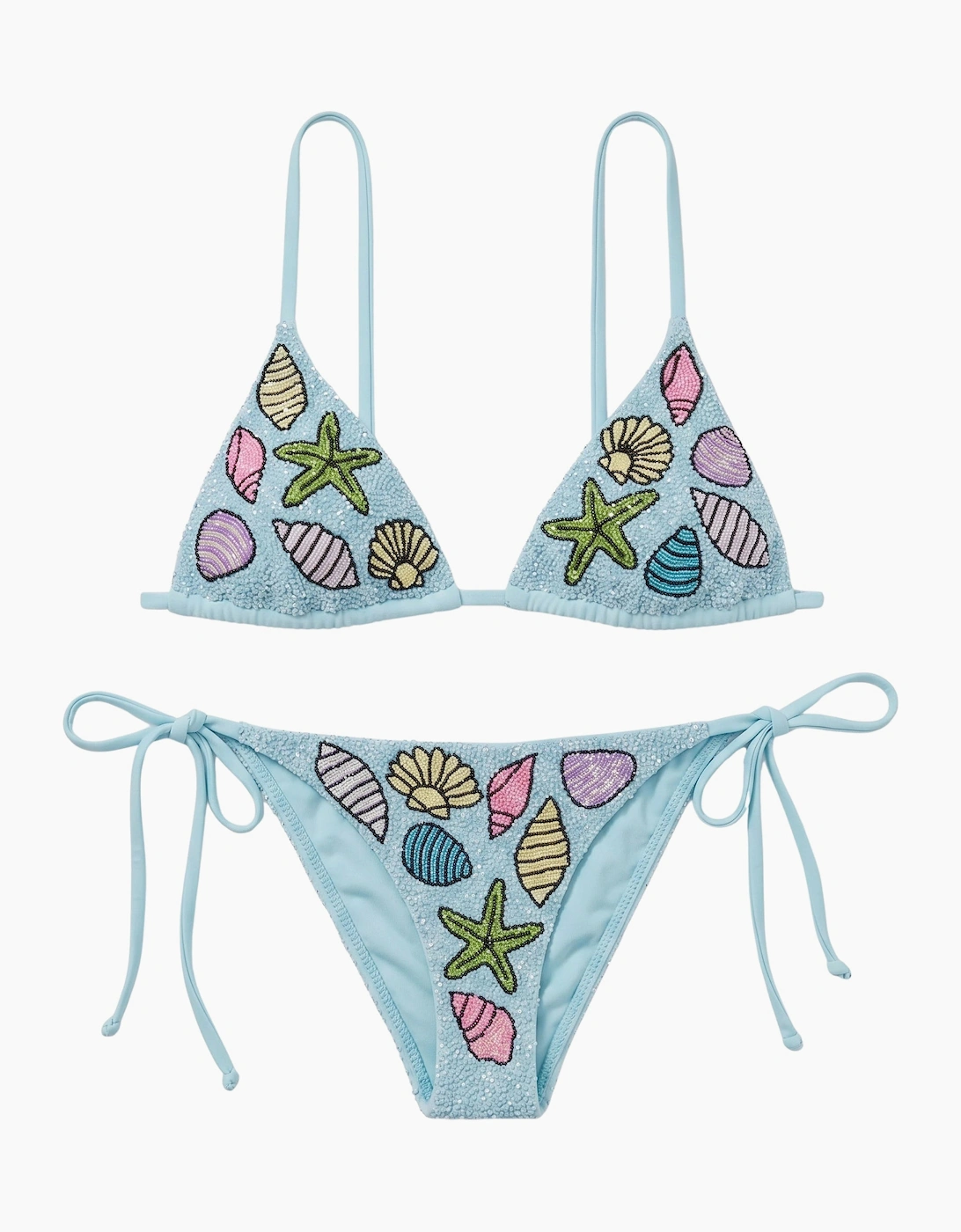 Moire Shell Blue Hand-Beaded Bikini Bottom