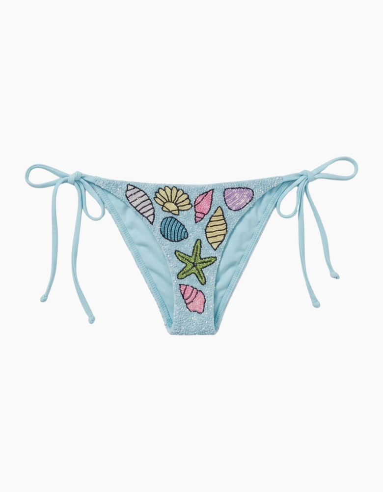 Moire Shell Blue Hand-Beaded Bikini Bottom