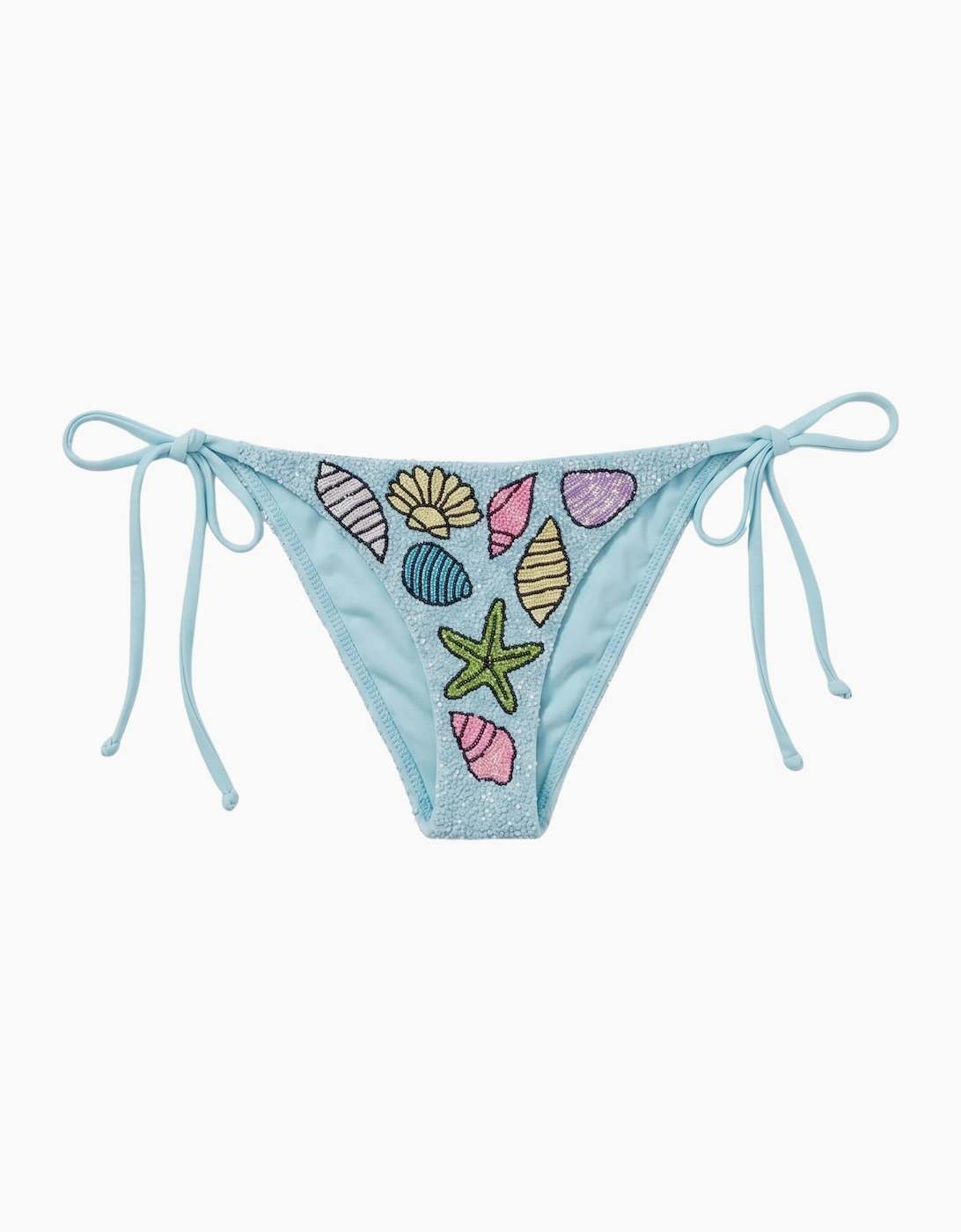Moire Shell Blue Hand-Beaded Bikini Bottom