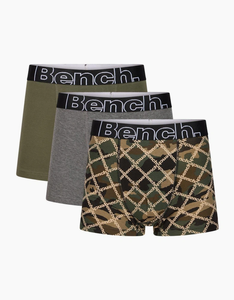 Bench Rusty 3pk Mens Boxer Shorts Camo / Charcoal Marl / Khaki