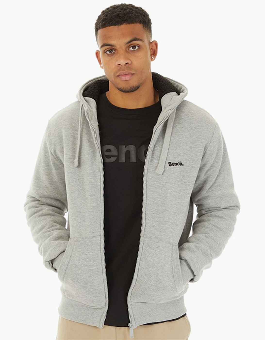 Bench Baraz Mens Zip Hoodie Grey Marl