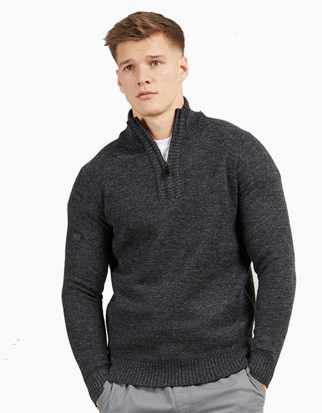 Bench Palacio Mens Knitted Quarter Zip Jumper Black Marl