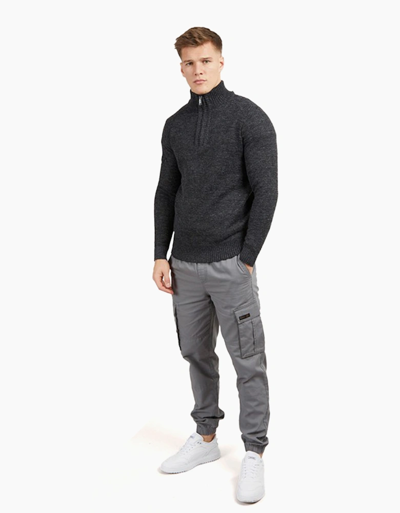 Bench Palacio Mens Knitted Quarter Zip Jumper Black Marl