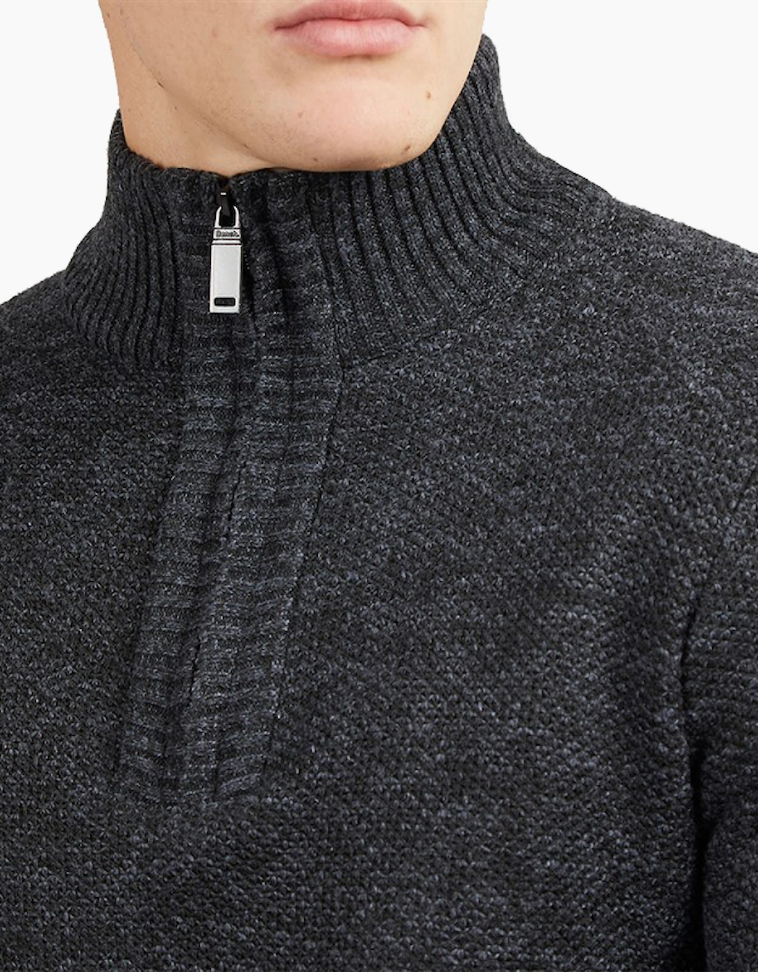 Bench Palacio Mens Knitted Quarter Zip Jumper Black Marl