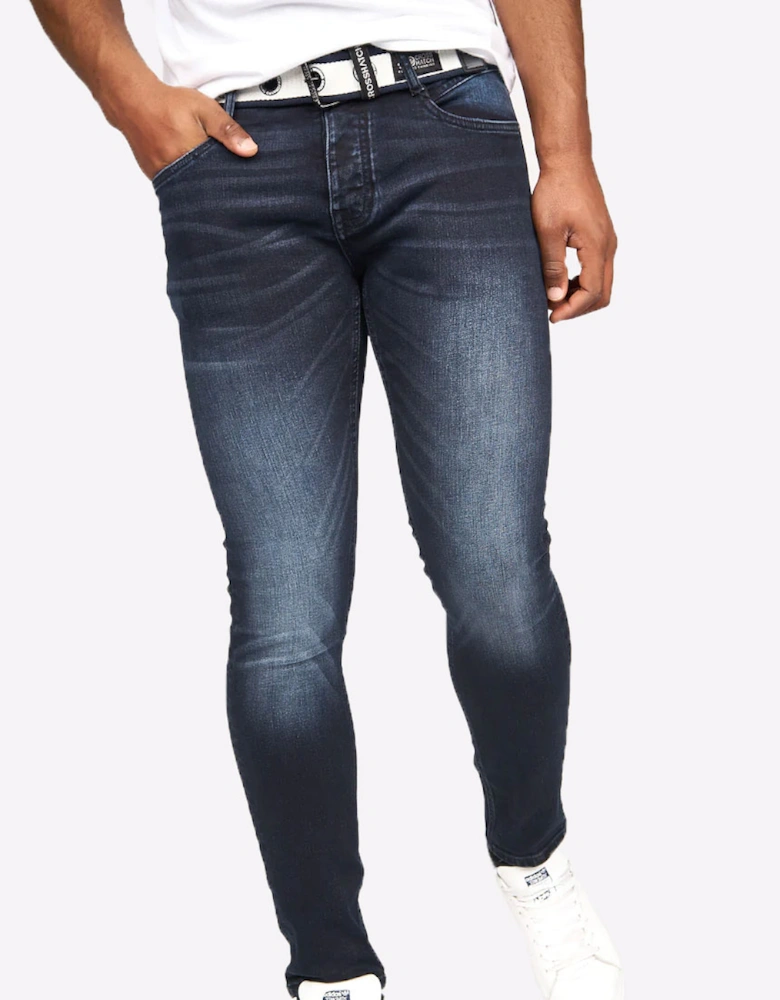 Crosshatch Barbeck Slim Fit Jeans Mens Blue Black