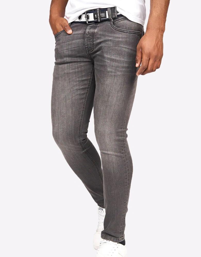 Crosshatch Barbeck Slim Fit Jeans Mens Grey Wash