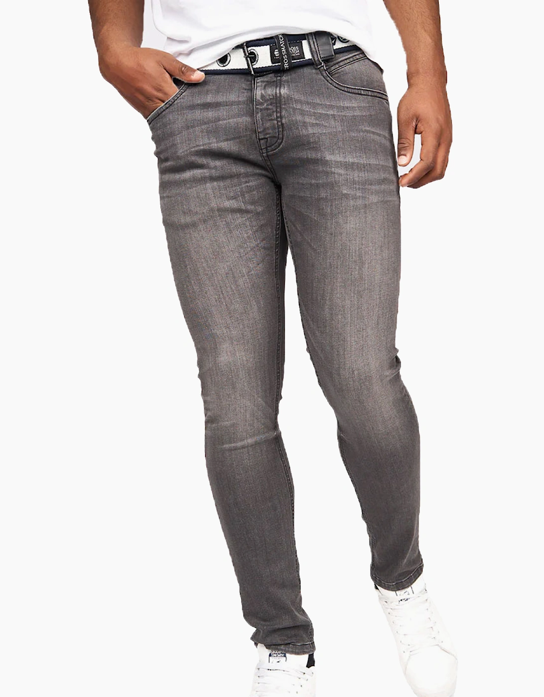 Crosshatch Barbeck Slim Fit Jeans Mens Grey Wash