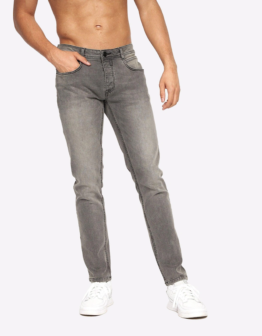 Crosshatch Malcolm Jeans Mens (Slim Fit) Light Grey Wash