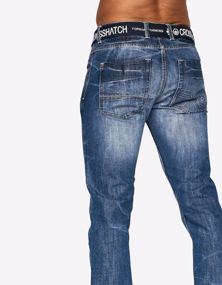 Crosshatch New Embossed Techno Jeans Mens Stone Wash