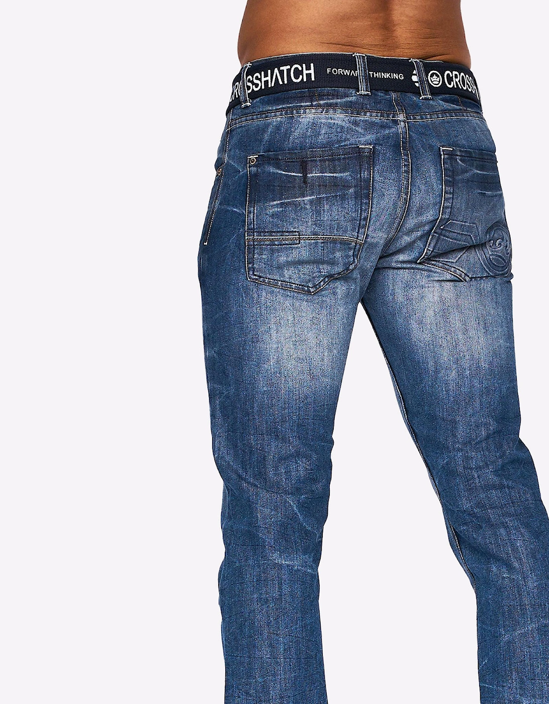 Crosshatch New Embossed Techno Jeans Mens Stone Wash