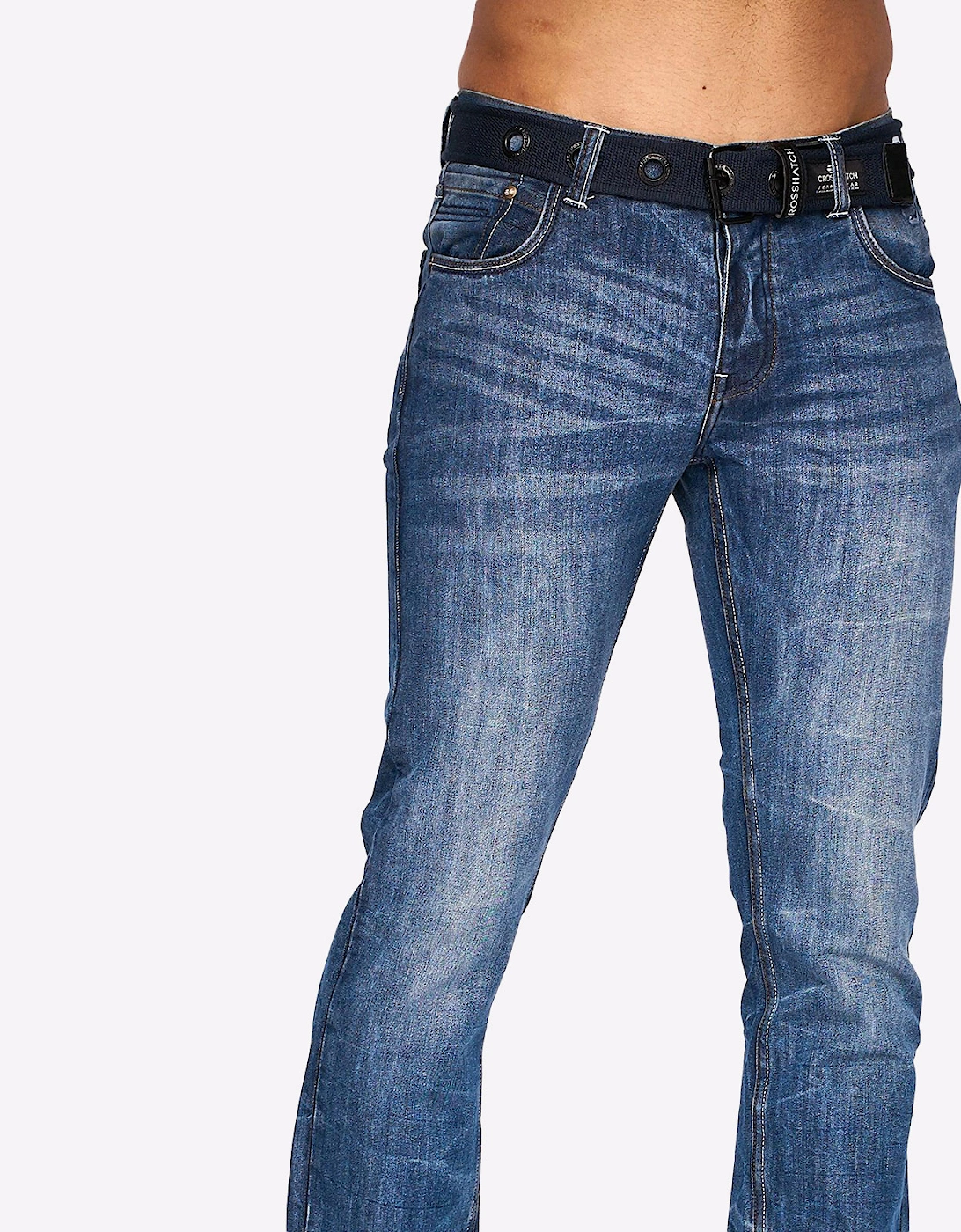 Crosshatch New Embossed Techno Jeans Mens Stone Wash