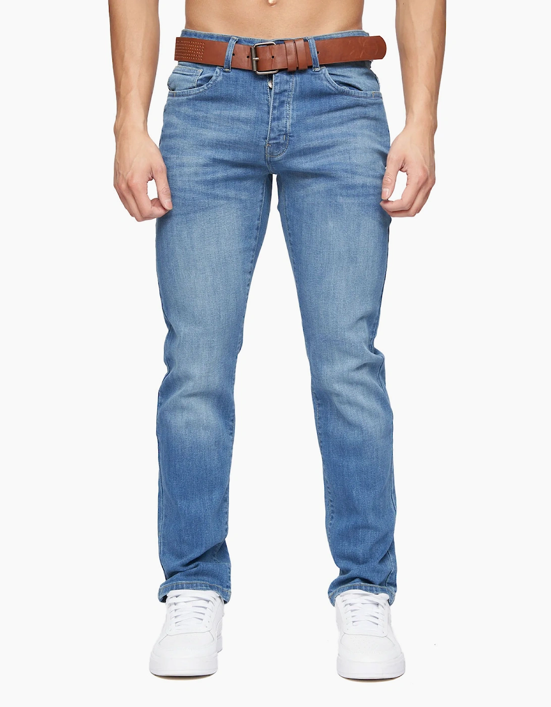 Crosshatch Farrowed Jeans Mens Stone Wash