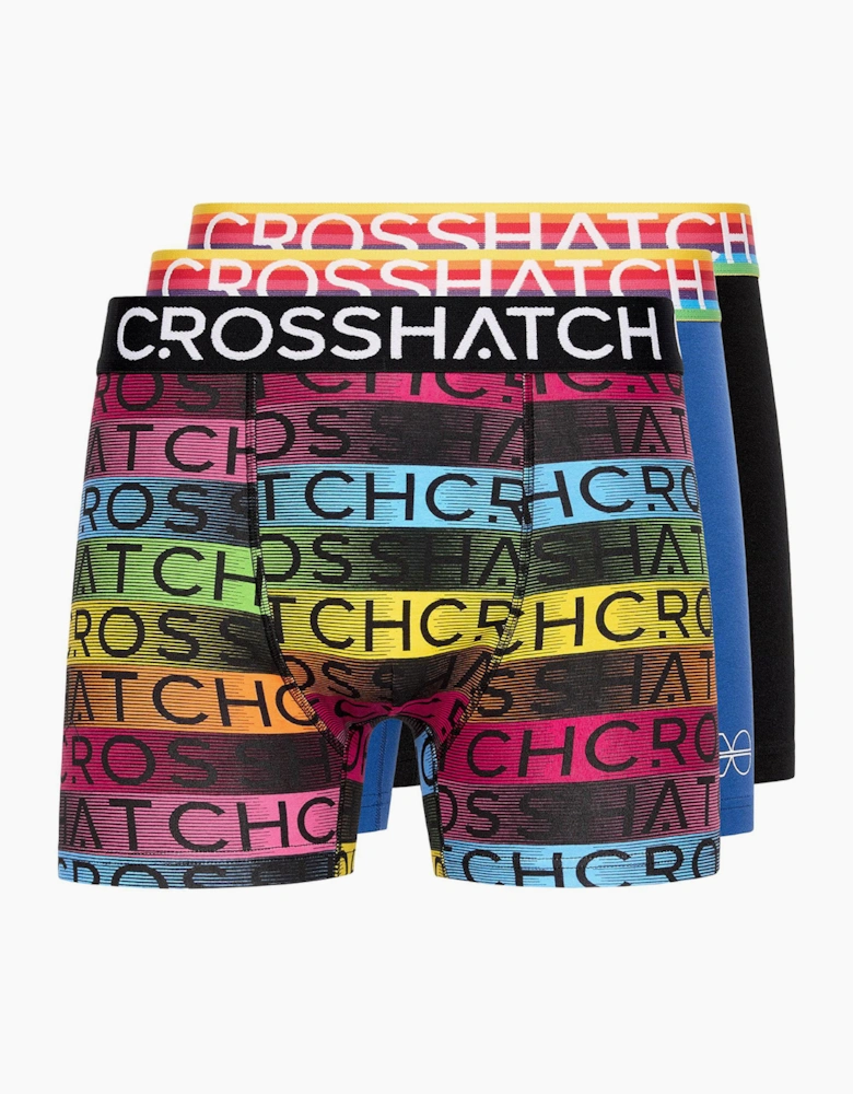 Crosshatch Rainbow Mix Mens Boxer Shorts 3pk Rainbow / Black
