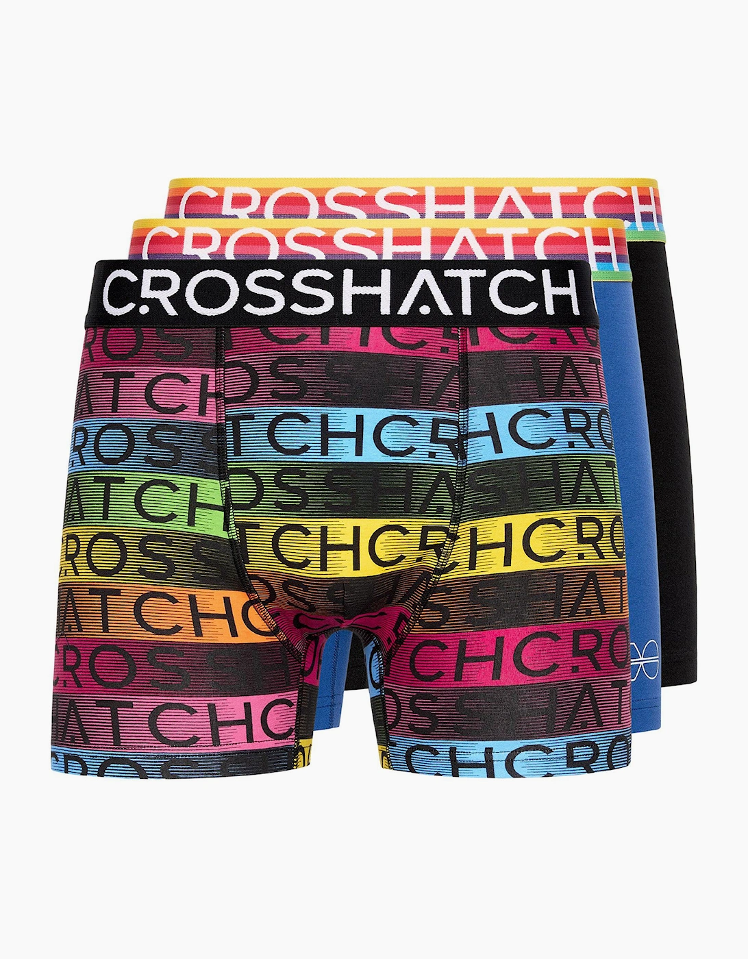 Crosshatch Rainbow Mix Mens Boxer Shorts 3pk Rainbow / Black