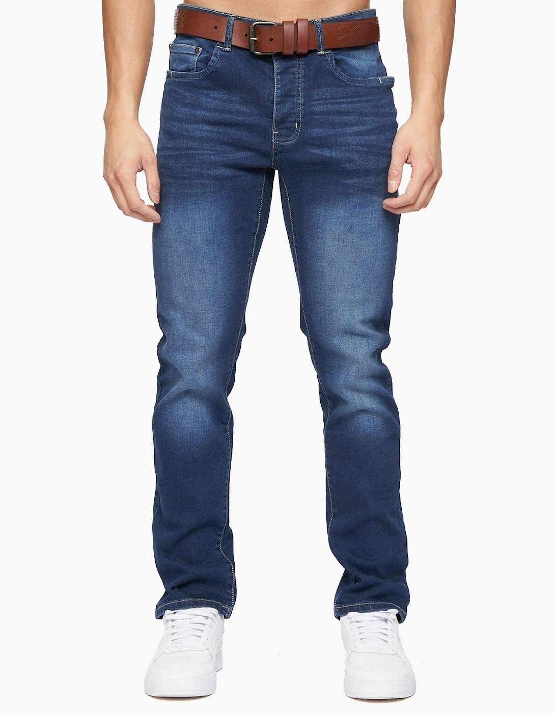 Crosshatch Farrowed Straight Fit Jeans Mens Dark Wash