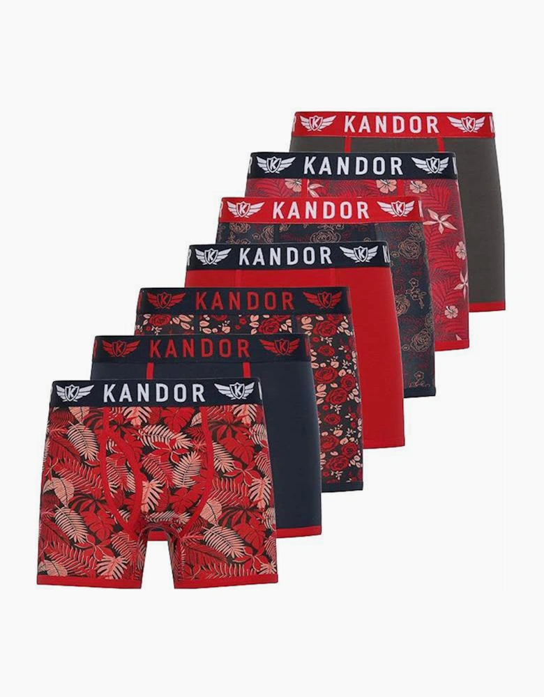 Kandor Florid 7pk Boxer Shorts Mens Red / Patterned