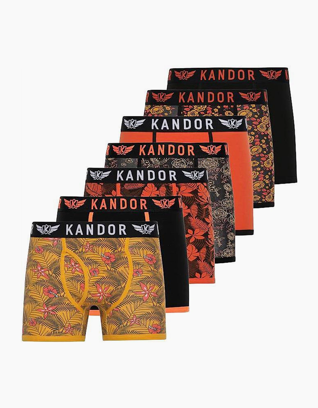 Kandor Florid 7pk Boxer Shorts Mens Yellow / Orange / Black