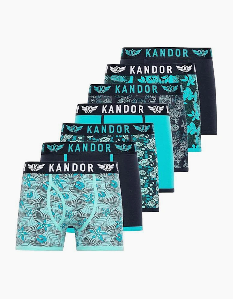 Kandor Florid 7pk Boxer Shorts Mens Turquoise / Black
