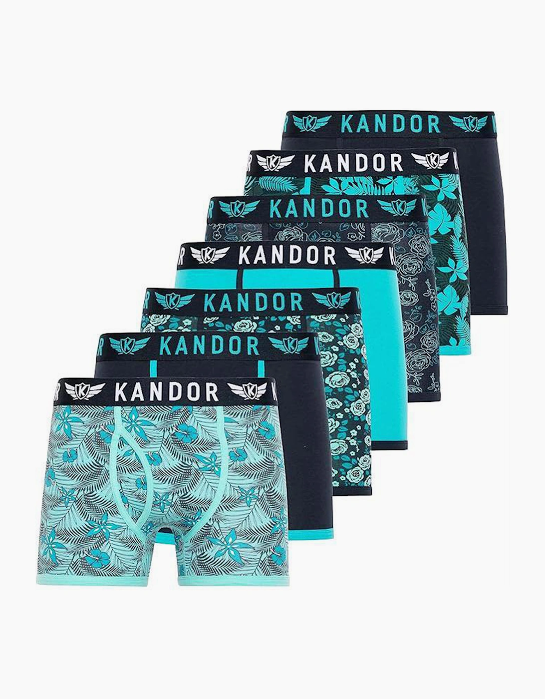 Kandor Florid 7pk Boxer Shorts Mens Turquoise / Black