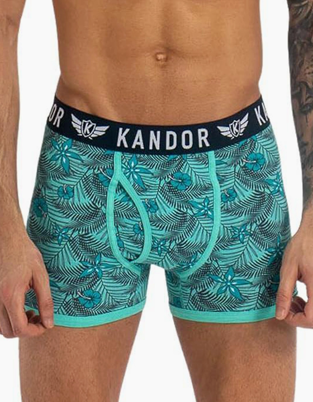 Kandor Florid 7pk Boxer Shorts Mens Turquoise / Black