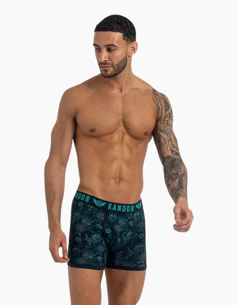 Kandor Florid 7pk Boxer Shorts Mens Turquoise / Black