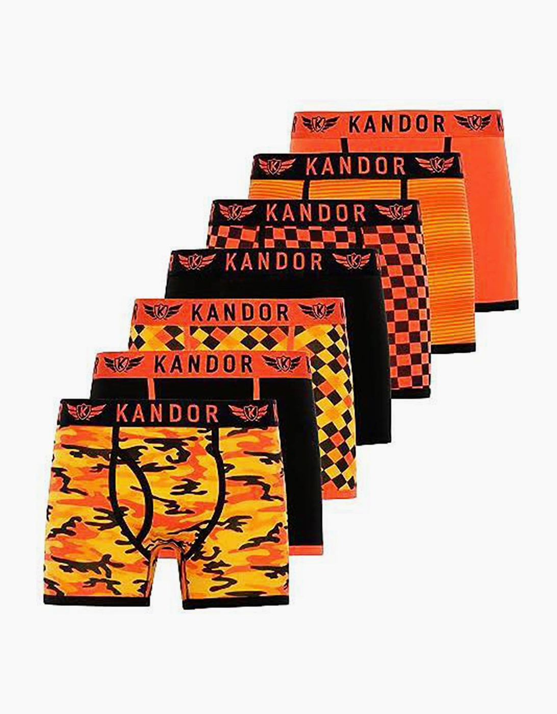 Kandor Jeckers 7pk Boxer Shorts Mens Orange / Black