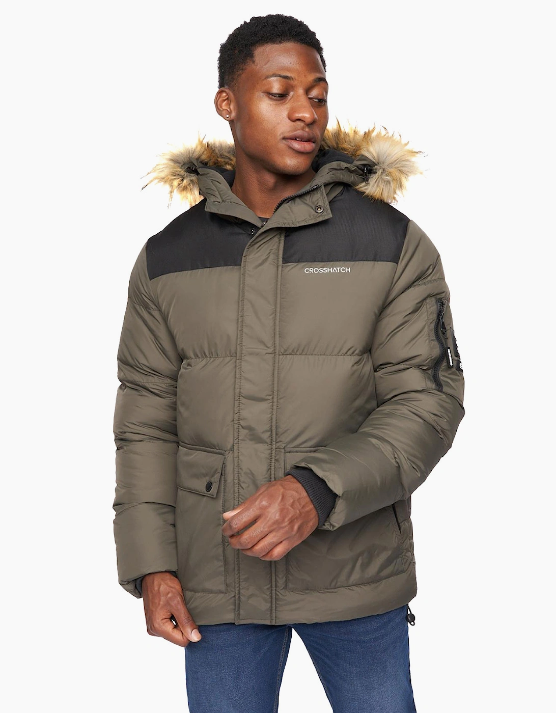 Crosshatch Bentlays Mens Hooded Jacket Olive / Green